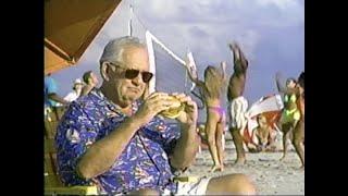 Dave Thomas at the Beach Eating His Wendys Spicy Chicken Sandwich in 1997