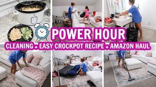 POWER HOUR CLEAN WITH ME + EASY CROCKPOT MEAL + AMAZON HAUL  EXTREME CLEANING MOTIVATION