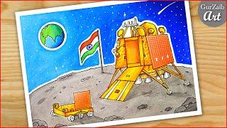 Chandrayaan 3 drawing  Vikram Lander Drawing  pragyan rover drawing  India on the moon ISRO