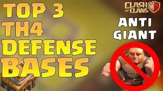 Clash of Clans Top 3 Town Hall 4 TH4 Defense Base  BEST Farming Base Layout Defense Strategy