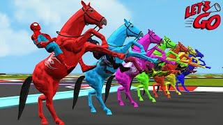 Spider-Man horse racing overcomes exciting challenges vs hulk vs iron man  Game GTA 5 superheroes