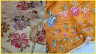 hand paint dupatta  hand  paint on organza  hand paint design  hand paint on fabric