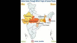 Tropic of Cancer passes Indian state in map of India #upsc #bpsc