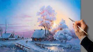  Acrylic Landscape Painting - Winter Sunset  Easy Art  Drawing Lessons  Satisfying Relaxing.
