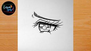 Anime Eye Drawing  How to draw sad Anime Eye Step by Step