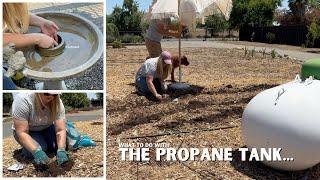 Oh the Propane Tank... Planting Superbena Corn Pumpkins & a Hummingbird Feeder Cleaning Trick