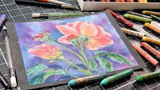 Lets Try NEW HAIYA Oil pastels & Paint a Rose - Real Time Tutorial