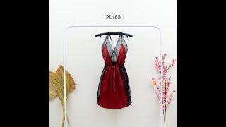  BISA COD  LINGERIE SEXY WANITA BAJU TIDUR SEKSI NIGHTGOWN SATIN MAROON PL18B