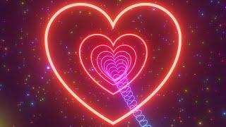 Rainbow Gradient Neon Glowing Beautiful Love Heart 3D Endless Tunnel 4K VJ Loop Motion Background