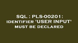 SQL  PLS-00201 identifier USER INPUT must be declared