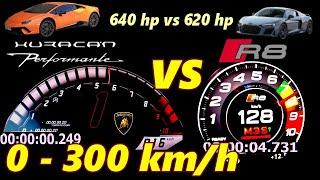 lamborghini huracan performantee 640 hp VS Audi R8 620 HP DRAG RACE 0-300 100-300 kmh #finance