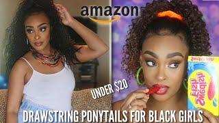 TEXTURED DRAWSTRING PONYTAILS FOR BLACK WOMEN  UNDER $20 ON AMAZON