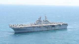 USS Boxer LHD 4 is anchored in the Arabian Gulf during amphibious operations