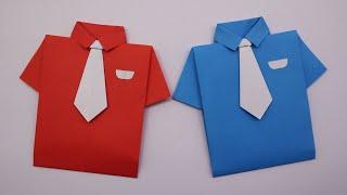 Origami Shirt With Tie  How to Make Paper Shirt  Fathers Day Gift ideas