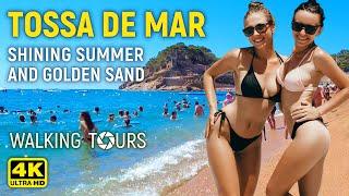 4K Tossa de Mar Catalonia Spain Gran Beach Walking Tour • August 2023