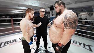 Giant russian strongman 220kg vs Street fighter Wushu master 77kg  Crazy fight with KO