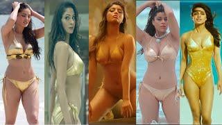 Bollywood Actress bikini hot compilation Indian actress hot golden bikini  Bikini Feast part 4