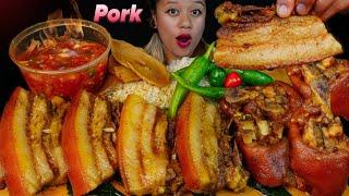 SPICY BIG fatty PORK with bamboo shoot pork leg and rice Mukbang ASMR  pork mukbangeating pork