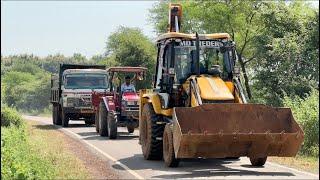 JCB 3dx Backhoe Fully Loading Stone Mud in Mahindra Ajun Novo and Tata Truck