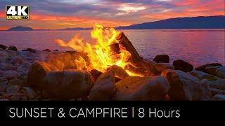 8 Hours of Relaxing Campfire by a Lake at Sunset in 4k UHD Stress Relief Meditation & Deep Sleep