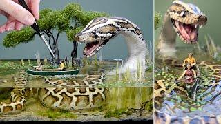 GIANT PYTHON SNAKE Hunts Florida Swamps Diorama Resin Polymer Clay