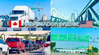 Crossing the Ambassador Bridge from Windsor ON CANADA to Detroit MI USA