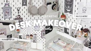 2023 aesthetic desk makeover neutral theme  skadis pegboard setup kvissle magazine rack & hauls