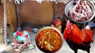 how Indian tribe women cooking RED COUNTRY CHICKEN curry for eating with ricerural village India