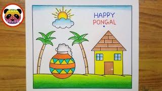 Pongal Drawing Easy  Pongal Festival Drawing  Pongal Pot Drawing  How to Draw Pongal