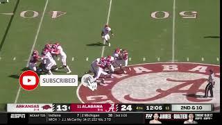 #Arkansas QB K.J. Jefferson sheds a sack vs #Alabama.