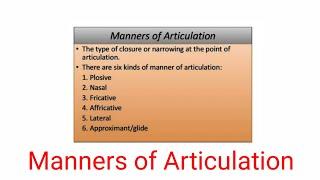 Manners of ArticulationPlosiveNasalFricativeAffricativeLateralApproximant