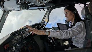 Beautiful Female Pilot Take Off And Landing Her Boeing B737-800  Cockpit View  GoPro