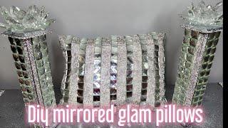 DIY glamorous throw pillow diy mirrored candle holders #homedecordiy2023 #diy #glam