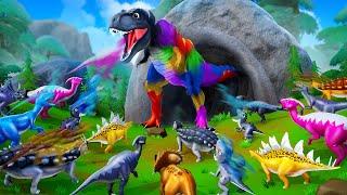 Black Evil Trex vs 3 Super Color Trex Dinos to save Dinosaurs  Jurassic Dinosaurs Fights Cartoons