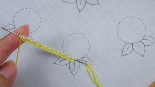 hand embroidery pearl and 9 layer thread combine cute flower allover design for party dress