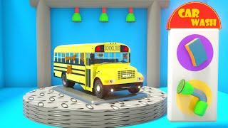 Wheels On the Bus - Baby Nursery Rhymes & Kids Songs - The school bus pulled out of the car wash