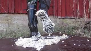 Stomping and crushing more food with my black rubber boots.