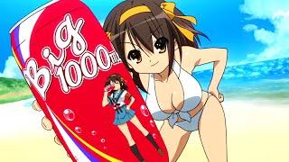 The Melancholy of Haruhi Suzumiya oppai soda commercial  lucky star Haruhi Suzumiya boobs cola