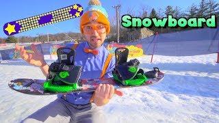 Blippi Learns How to Snowboard  Winter Outdoor Activities for Children