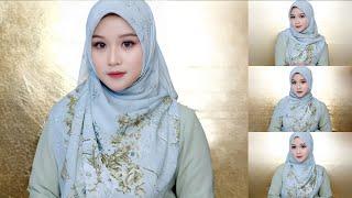 5 Tutorial Hijab Segi Empat Simple Motif Premium Menutup Dada  Style Hijab Tren Kekinian