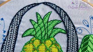 Bordado Fantasía Hojas para Piña 3  Hand Embroidered Pineapple leaves  Fantasy Stitch #embroidery