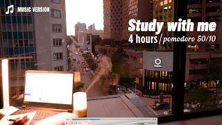 4-HOUR STUDY WITH ME Music ver. Pomodoro 5010  Gentle Piano Music   Fire Crackling Sounds 