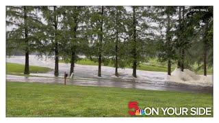 Video shows flooding after dam failure in Nashville Illinois on Tuesday