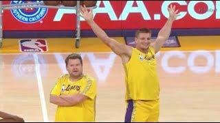 Rob Gronkowski and James Corden Joined The Laker Girls For Halftime Show