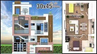 30-0x45-0 4 Room 3D House Plan  Modern House Design  WhatsappCall +91-7078269797