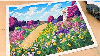 Flower Field Background Painting  Studio Ghibli inspired  Time-lapsed Painting Process