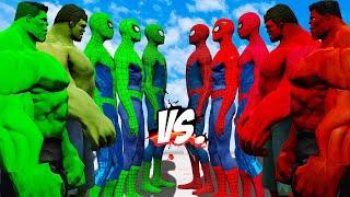 TEAM RED HULK & SPIDER-MAN vs TEAM GREEN HULK & GREEN SPIDER-MAN - EPIC SUPERHEROES WAR