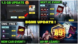 BGMI NEW UPDATE  NEW FREE SUPER CAR EVENT  NEXT UC UP EVENT  BGMI NEXT A9 RP  BGMI 3.4 UPDATE