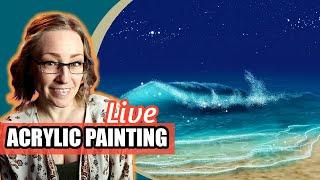 How to paint a beach and ocean wave -  Acrylic Painting Tutorial LIVE