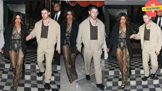 PRIYANKA CHOPRA SIZZLES IN A DARING SHEER OUTFIT & HER HUSBAND NICK JONAS IS SEEN LEAVING BIRDSTREET